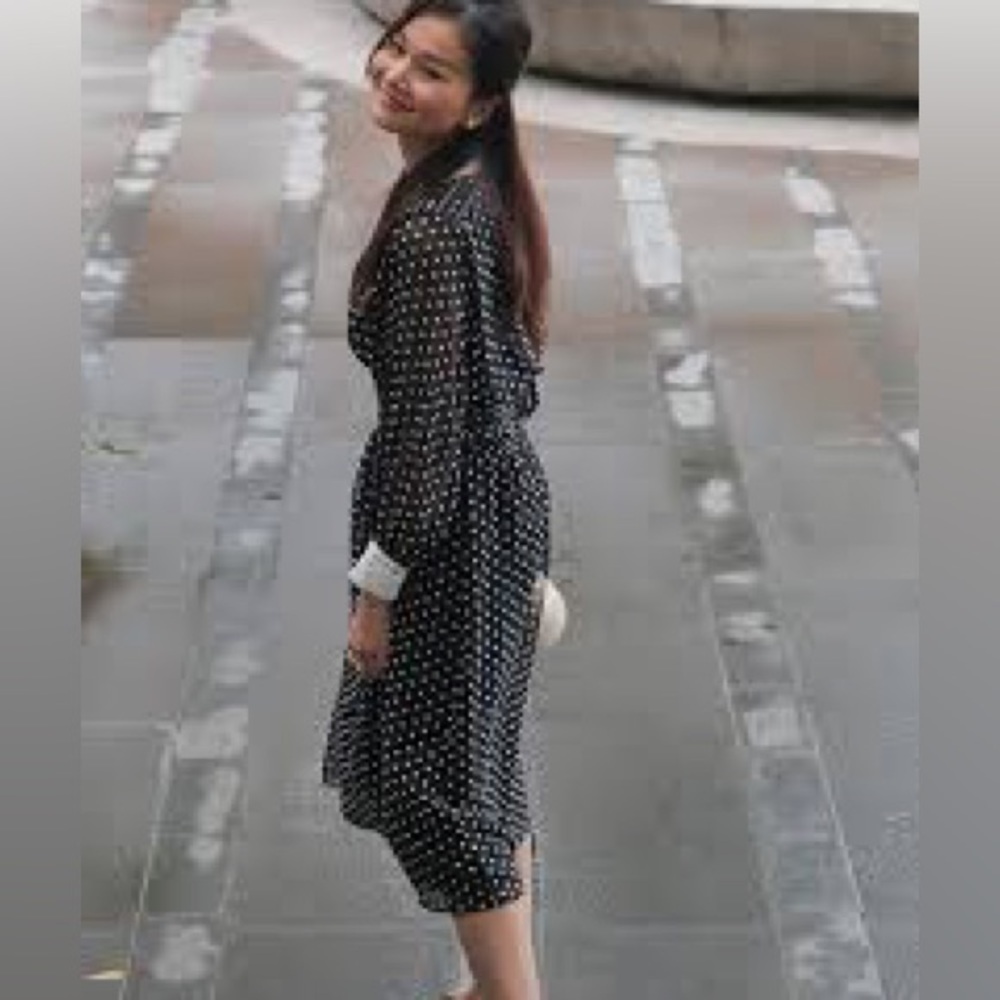 Elegant Black and White Polka Dot Dress - Picture 3 of 11